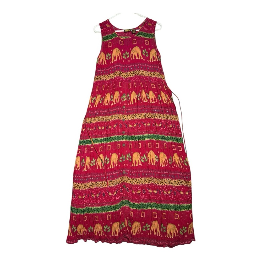 BIGA Vintage Bohemian Red Lucky Elephant Mide DRESS 90’s Dress Spring/ Summer